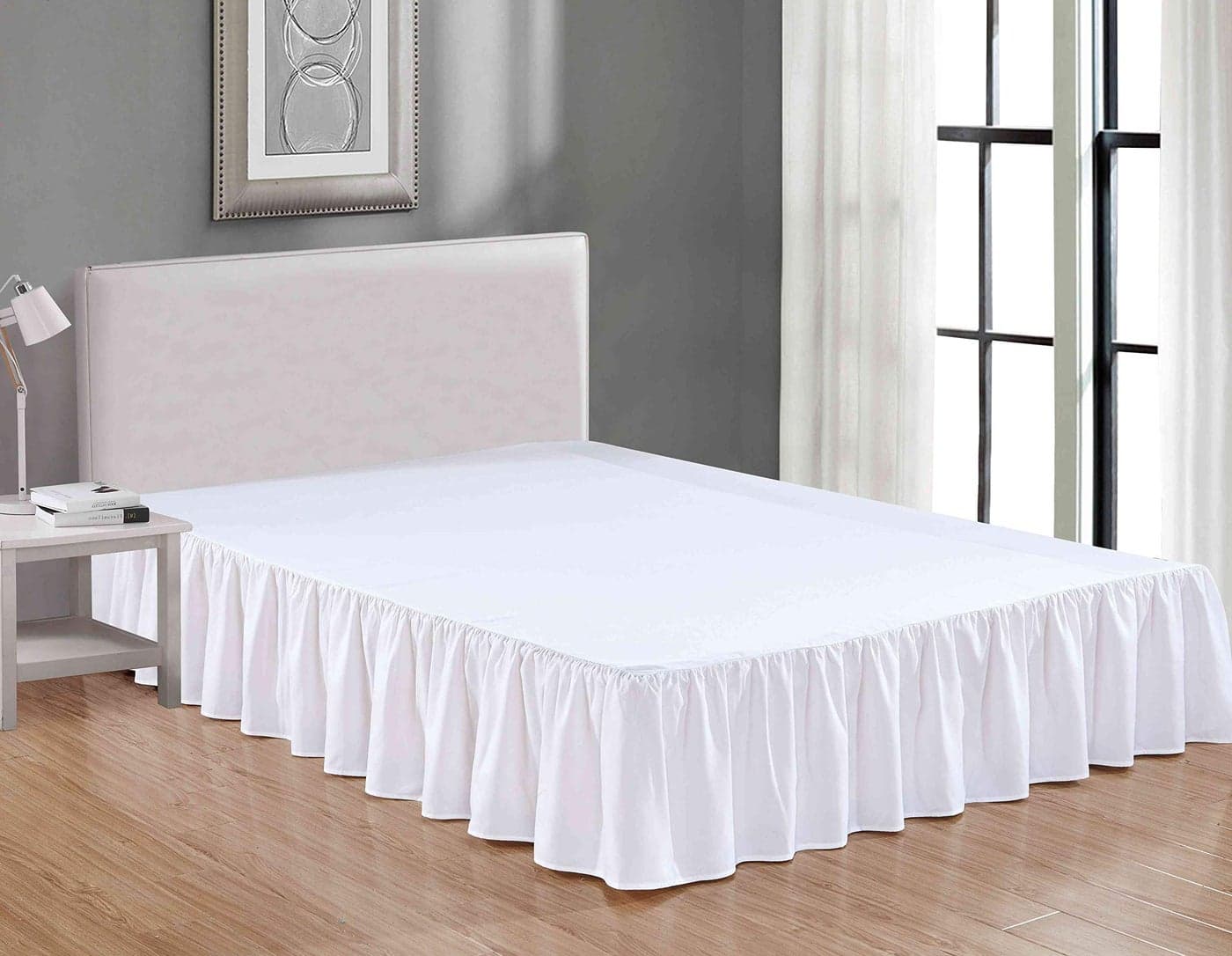 Sheets Beyond Wrap Around Solid Microfiber Luxury Hotel Quality Fabric Bedroom Gathered Ruffled Bedding Bed Skirt 14 Inch Drop Full White