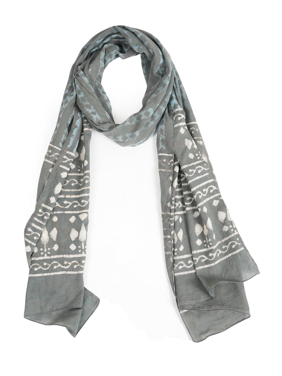 RAI SAHAB Printed Cotton Scarf for Women, Lightweight Soft Scarves Stoles for Summer & Winter(ST-98GREY10)