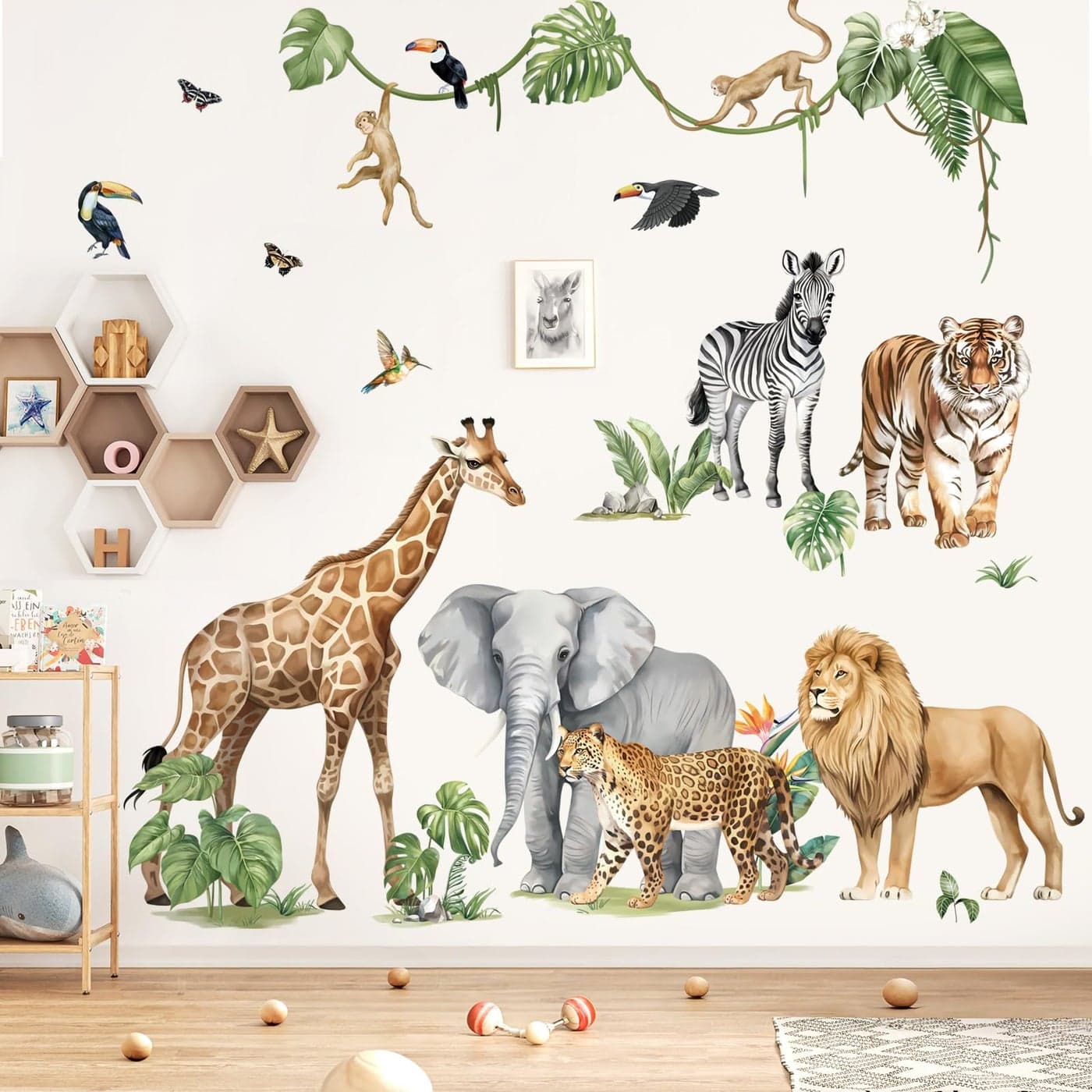 decalmile Large Animals Safari Elephant Giraffe Wall Decals Jungle Animals Lion Leopard Zebra Wall Stickers Baby Nursery Kids Room Wall DecorXXL