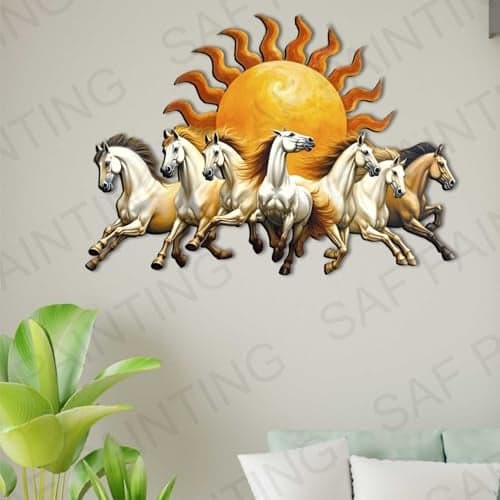 Livin'luxe 7 Running Horses with Rising Sun Wall Art | Vastu Positive Energy HD Painting for Living Room, Bedroom & Office | Premium UV Textured MDF Home Decor Frame 16 Inch x 24 Inch