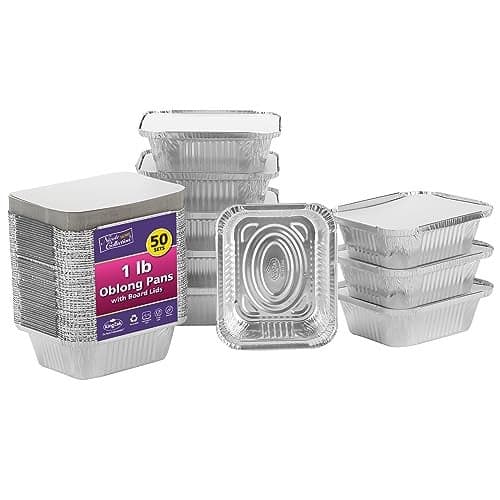 Nicole Home Collection Aluminum Pans With Lids 50 Count 1LB Oblong Pans 5x4 To Go Containers With Lids Disposable Tin Foil Pans Perfect For Catering Meal Prep Baking Freezer Safe