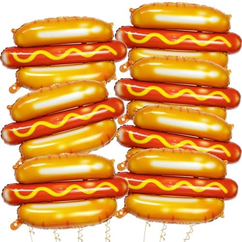 Ospvcwk 7 PCS Giant Hot Dog Balloons 28 Inch Jumbo Food Themed Foil Balloons for Birthday Food Snacks BBQ Hot Dog Party Decorations