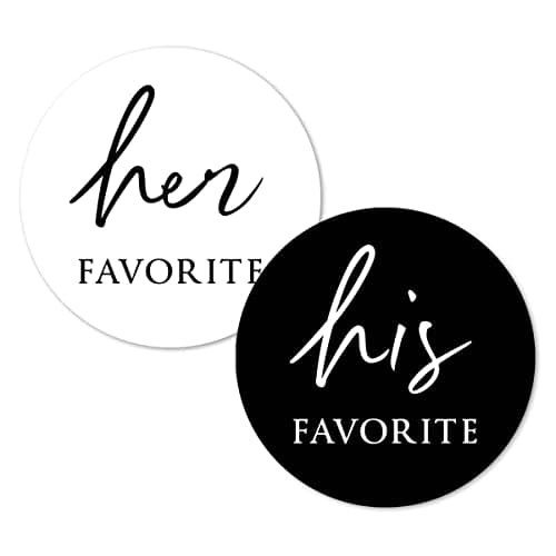 White Black His Her Favorite Stickers 2 Inch Wedding Bridal Shower Party Favor Labels 80Pack