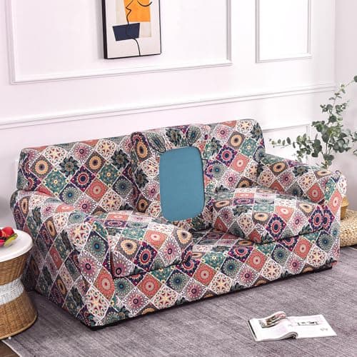 HOKIPO Sofa Cover with Seat Cushion Cover for 3 Seater Sofa | 140gsm Fully Covered Sofa Cover, Spectrum Mosaic Magic (AR-5952-D8)