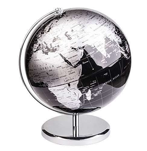 Exerz 10 World Globe Black Stainless Steel Arc and Base EducationalGeographicModern Desktop Decoration Metallic Black