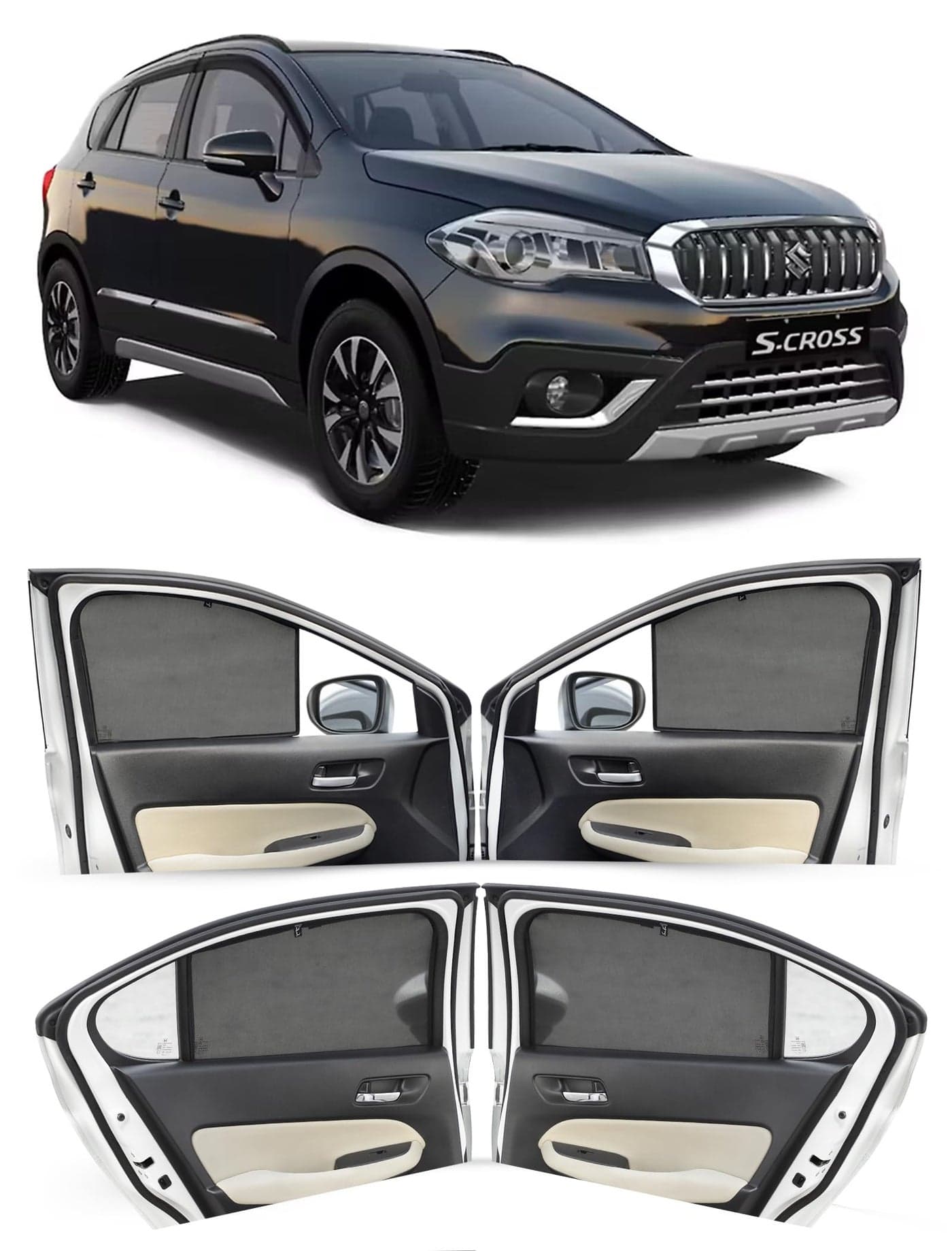 Autofact Car Sunshades for Maruti Scross, UV Protection, Useful Car Accessories, Custom fit Sun Shades for Side Windows, Set of 4