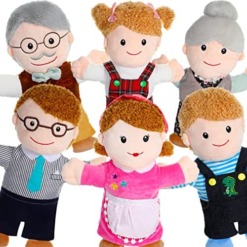 Civaner 6 Pieces Hand Puppet Set 11.8 Inch Family Members Puppets Theater Mother, Father, Son, Daughter and Grandparents for Storytelling, Teaching, Preschool, Role Play(Basic Style)