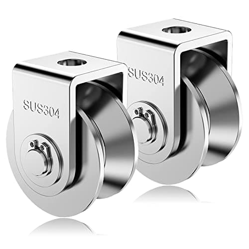 2-Pack 2" Stainless Steel V-Groove Pulley Wheel, Heavy Duty Caster Wheel Track Sliding Gate Roller, 880lbs Load Bearing for Swing Sliding Gate