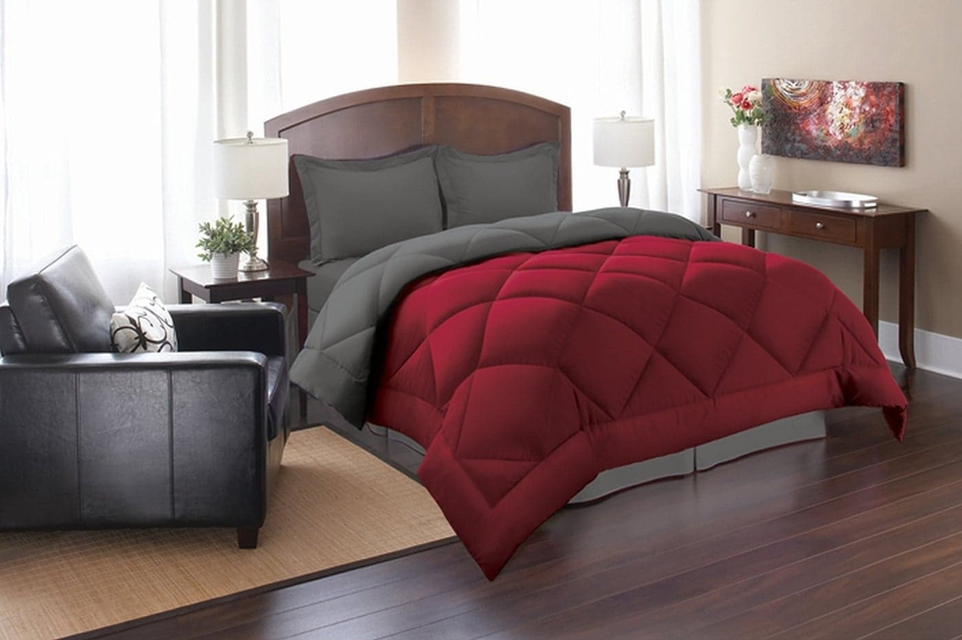 Elegant Comfort All Season Goose Down Alternative Reversible 2Piece Comforter Set Available in and Colors TwinTwin XL RedGray