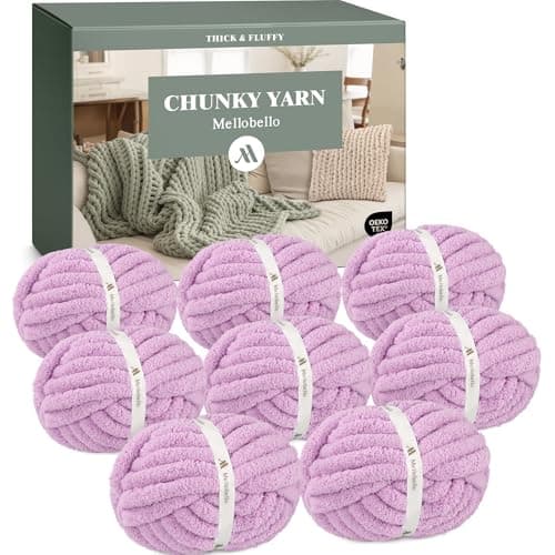 Mellobello Jumbo Chunky Yarn for Hand Knitting - Super Thick Chenille Chunky Yarn for Crocheting - Extra Soft Bulky Fluffy Blanket Big Yarn 8 Jumbo Pack (27yds,8 oz Each Skein) Purple