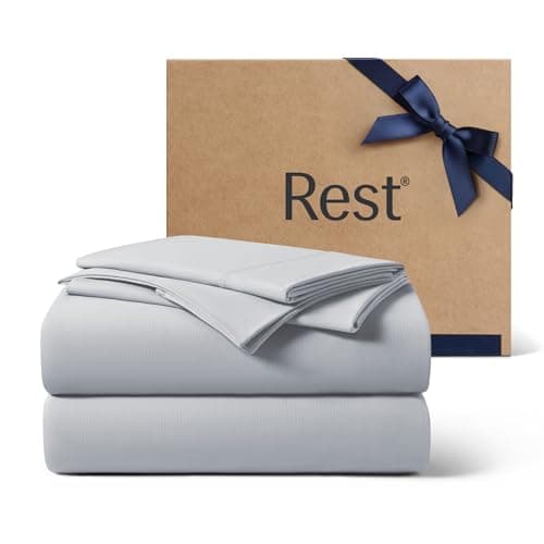 REST® Evercool®+ Cooling Sheet Set, King Size, Light Gray, Breathable Bed Sheets for Hot Sleeper and Night Sweats, with Pillowcases, with Ionic+ Self-Cleaning Silver Yarn for Sensitive Skin, 4PCS