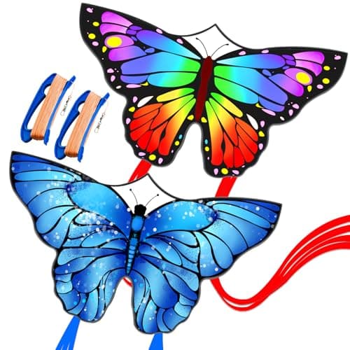 Butterfly Kite for Kids Adults Easy to Fly 55 x 28 Large Single Line for The Beach Easy Flying Kite Comes with 300 FT String Handle 2 Pack
