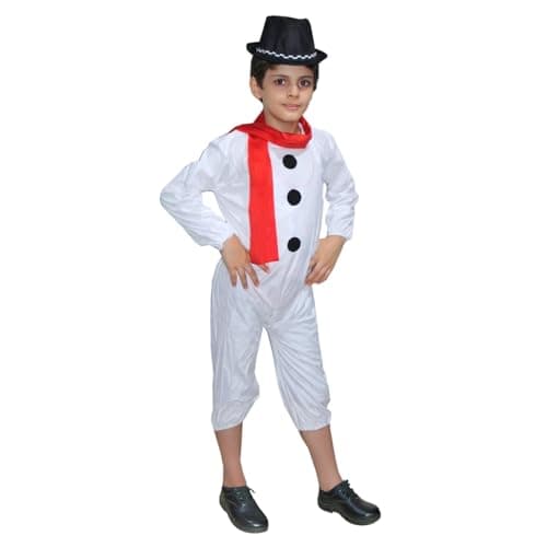 Kaku Fancy Dresses Fairy Tales Snow Man Costume -White & Red, 5-6 Years, For Boys - Polyester