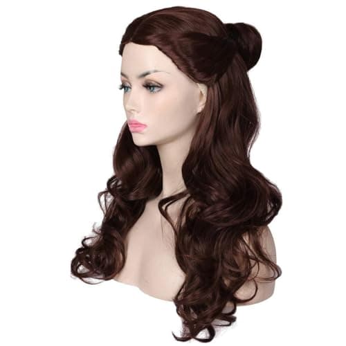 ColorGround Women’s Long Wavy Brown Prestyled Cosplay Costume Wig with Detachable Bun