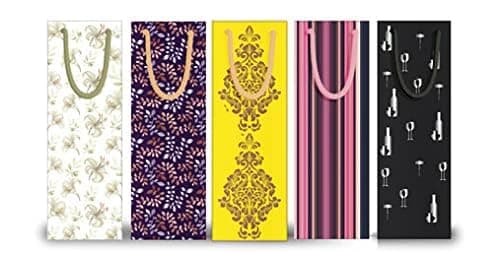 Dovetail Wine & Bottle Gifting Paper Carry Bags, Gifting For All Occasions, Parties - Diwali, Christmas, Anniversaries. House Warming, Size 13.5X5 Inchs, 250 GSM Art Card, 1 Bags Each of 5 Designs