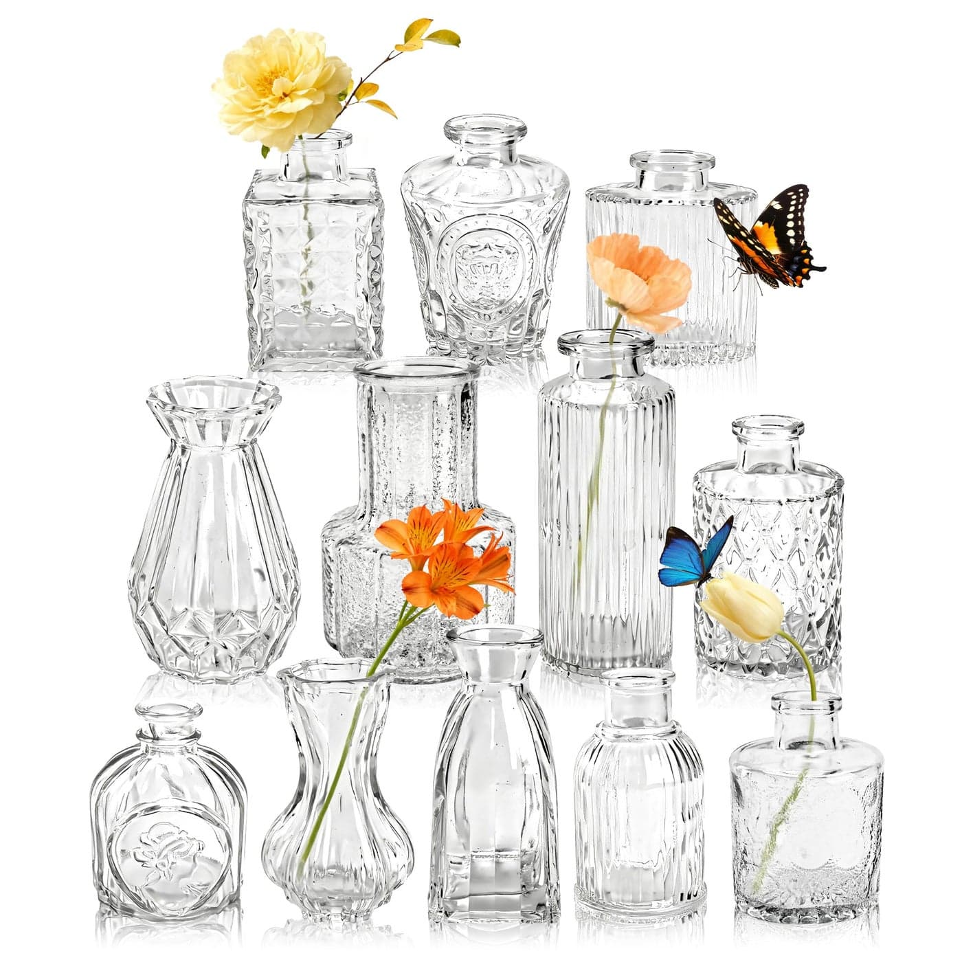 Der Rose Glass Bud Vases Set of 12 Small Bud Vases for Flowers Rustic Wedding Centerpieces and Home Decor