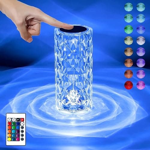 MoonlitDreams Crystal Lamp,16 Color Changing Rose Crystal Diamond Table Lamp,USB Rechargeable Touch Bedside Lamp Night Light with Remote Control, for Bedroom Living Room Party Dinner Decor(Pack of 1)