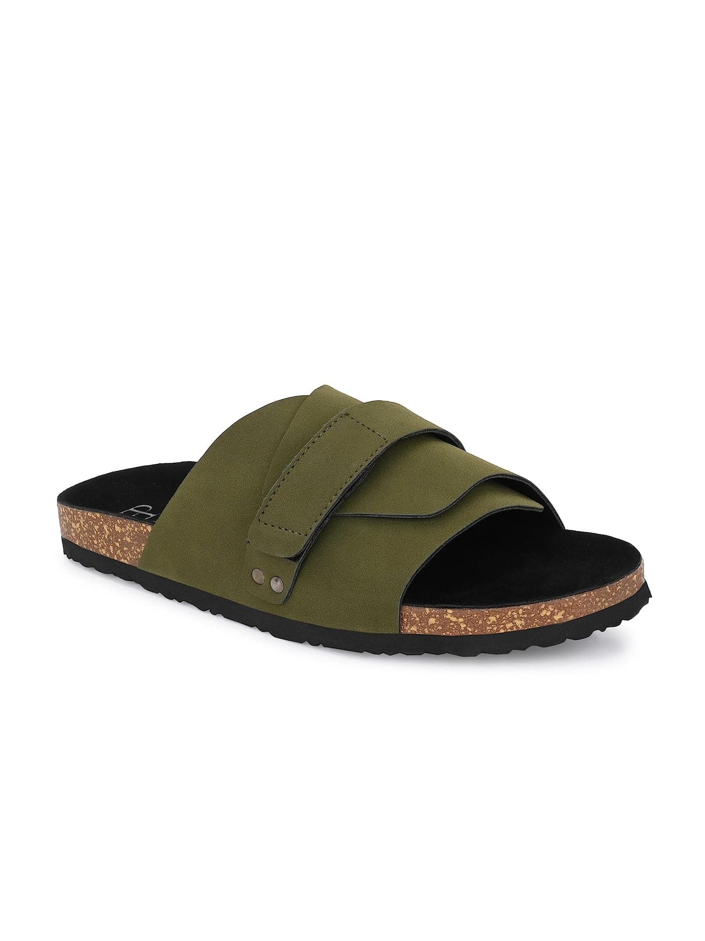 EL PASO Olive Vegan Leather Cork Sole Sandal Slippers for Men - 09 UK