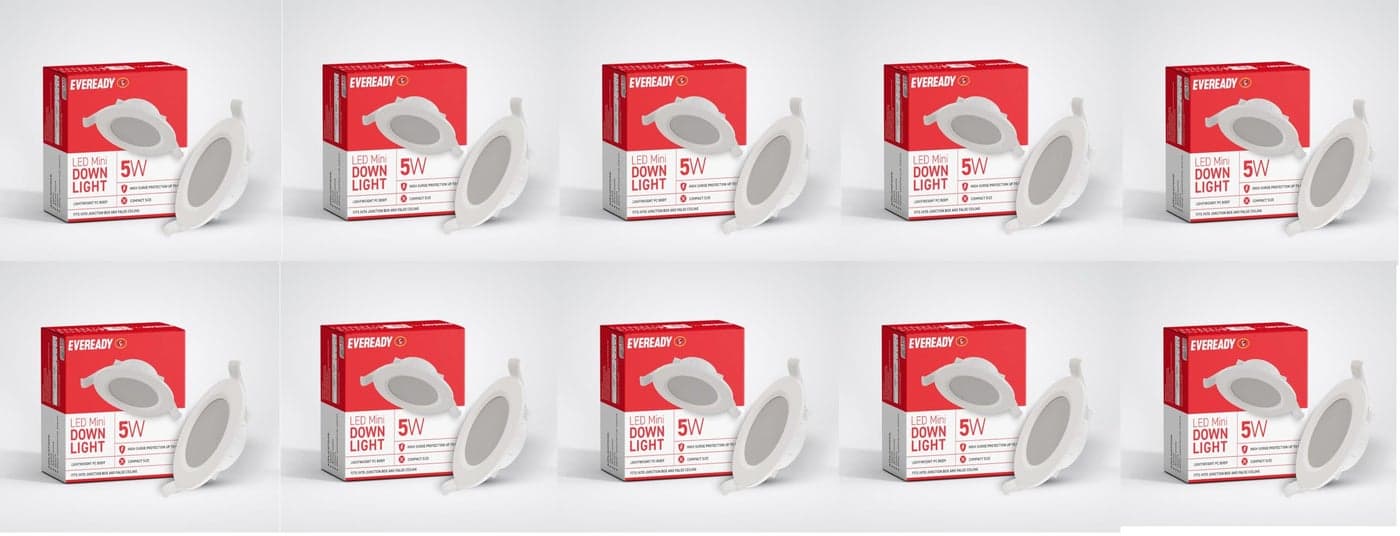 Eveready LED 5W Mini Downlight | Cutout 3inches | High Surge Protection Upto 4KV | Fits into Junction Box | Light Weight PC Body | Pack of 10