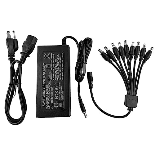 TIGERSECU 12V 8A Power Adapter for Security Cameras and DVRs, with 9-Way Splitter, 100V-240V, 2.1x5.5mm Power Supply, Compatible with Lorex, Night Owl, Swann, ZOSI, Reolink, Annke IP and BNC Cameras