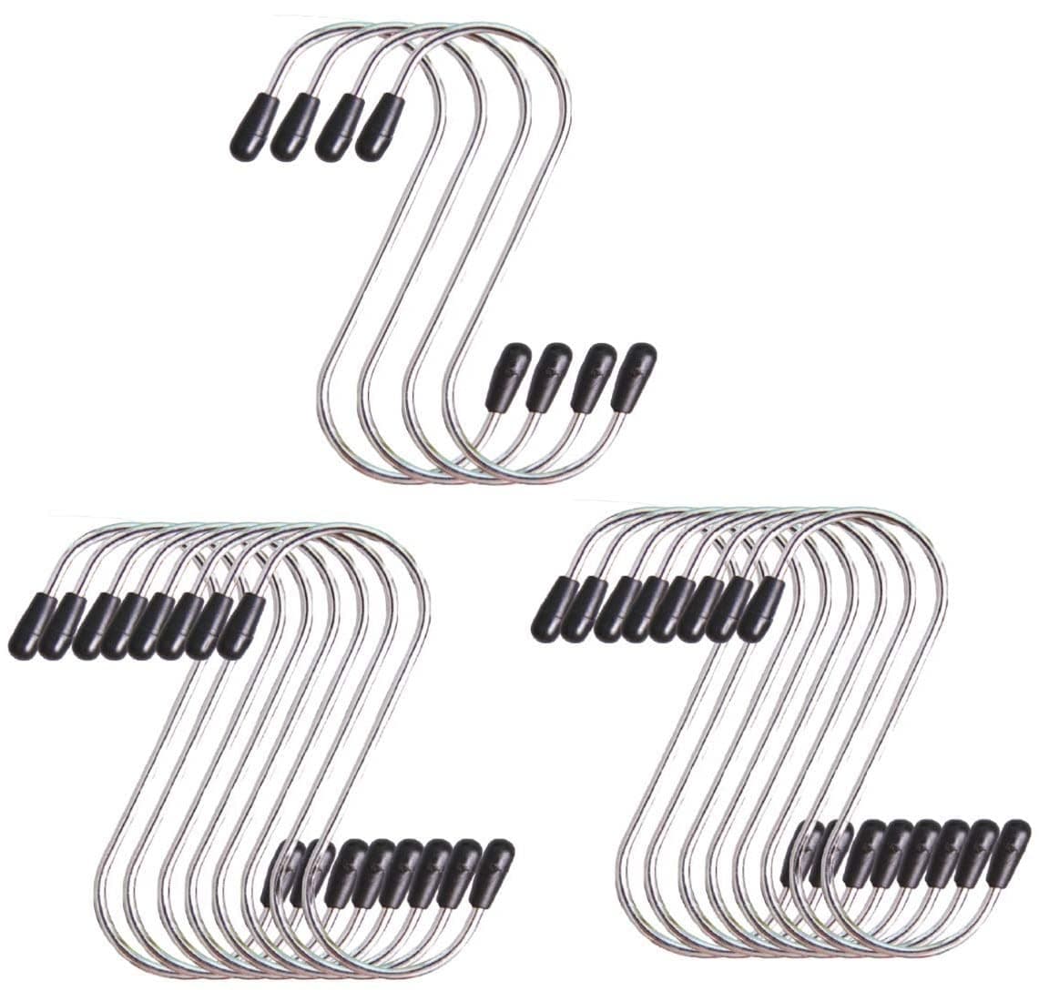Turbid S Hook Large Vinyl Coated S Hooks with Stopper Non Slip Heavy Duty Steel Metal Black Rubber Coated Closet S Hooks for Hanging Jeans Plants Jewelry Pot Pan Cups Towels 16