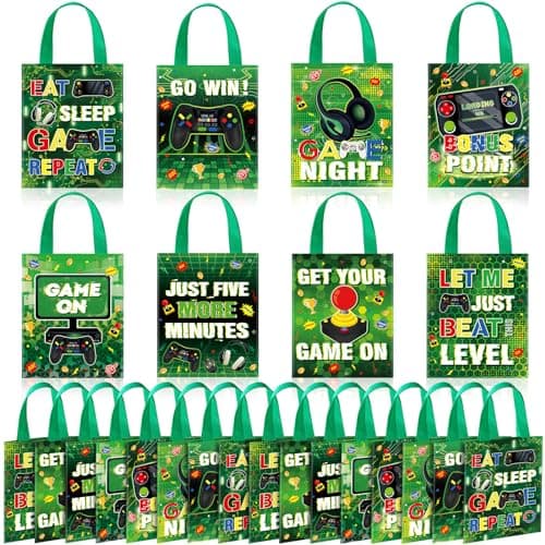 Photect 24 Pcs Video Game Party Favors Bags Non Woven Gamer Goodie Treat Candy Bags with Handles for Gaming Birthday Party Baby Shower Supplies Decorations
