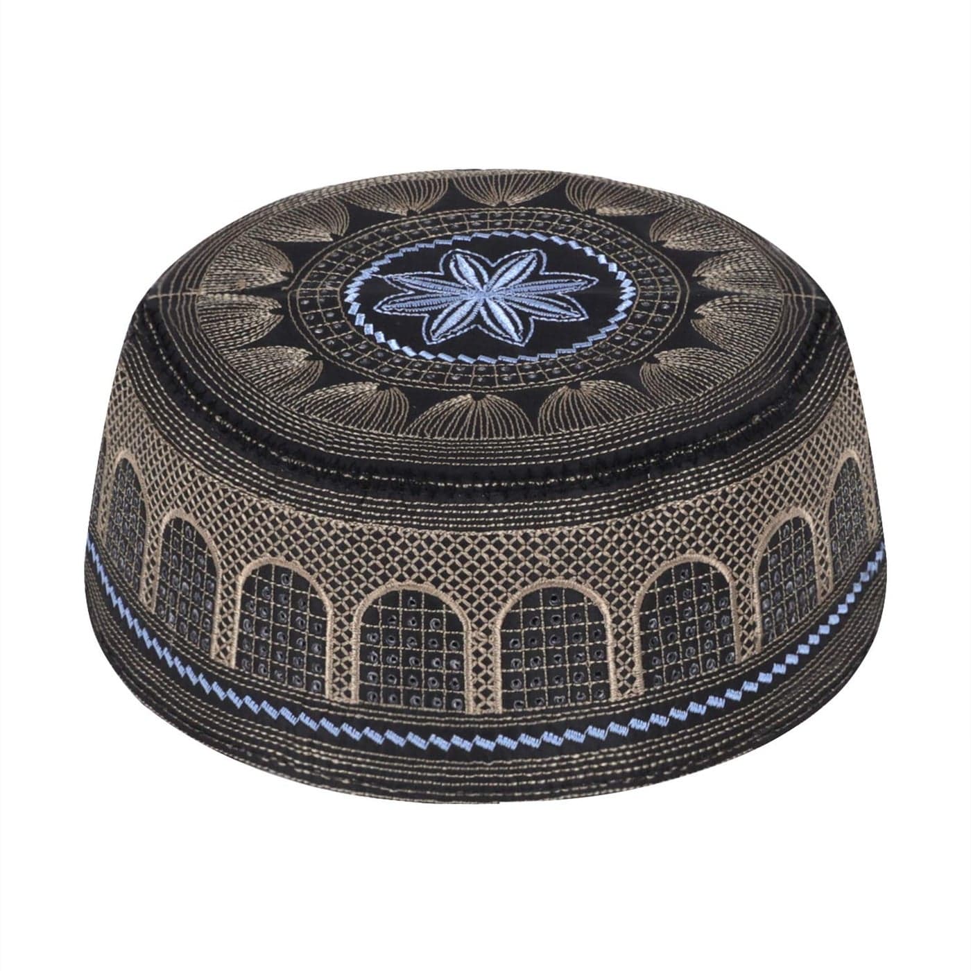 Men Muslim Prayer Kufi Hat Prayer Headwear Cap Islamic Beanie Skull Cap Embroidery Kofia Topi Sun Hat Black
