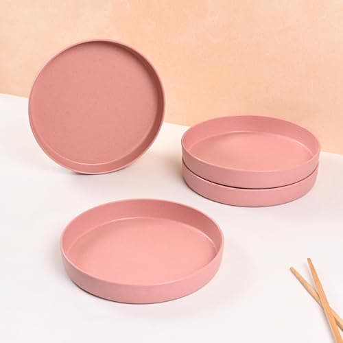 Eha Earth Friendly Verde Round Plates | Set of 4 | 8 inch | Made with Rice Husk Biocomposite | Breakfast Plates | Unbreakable Dinner Plates Set | Microwave Safe | Innocent