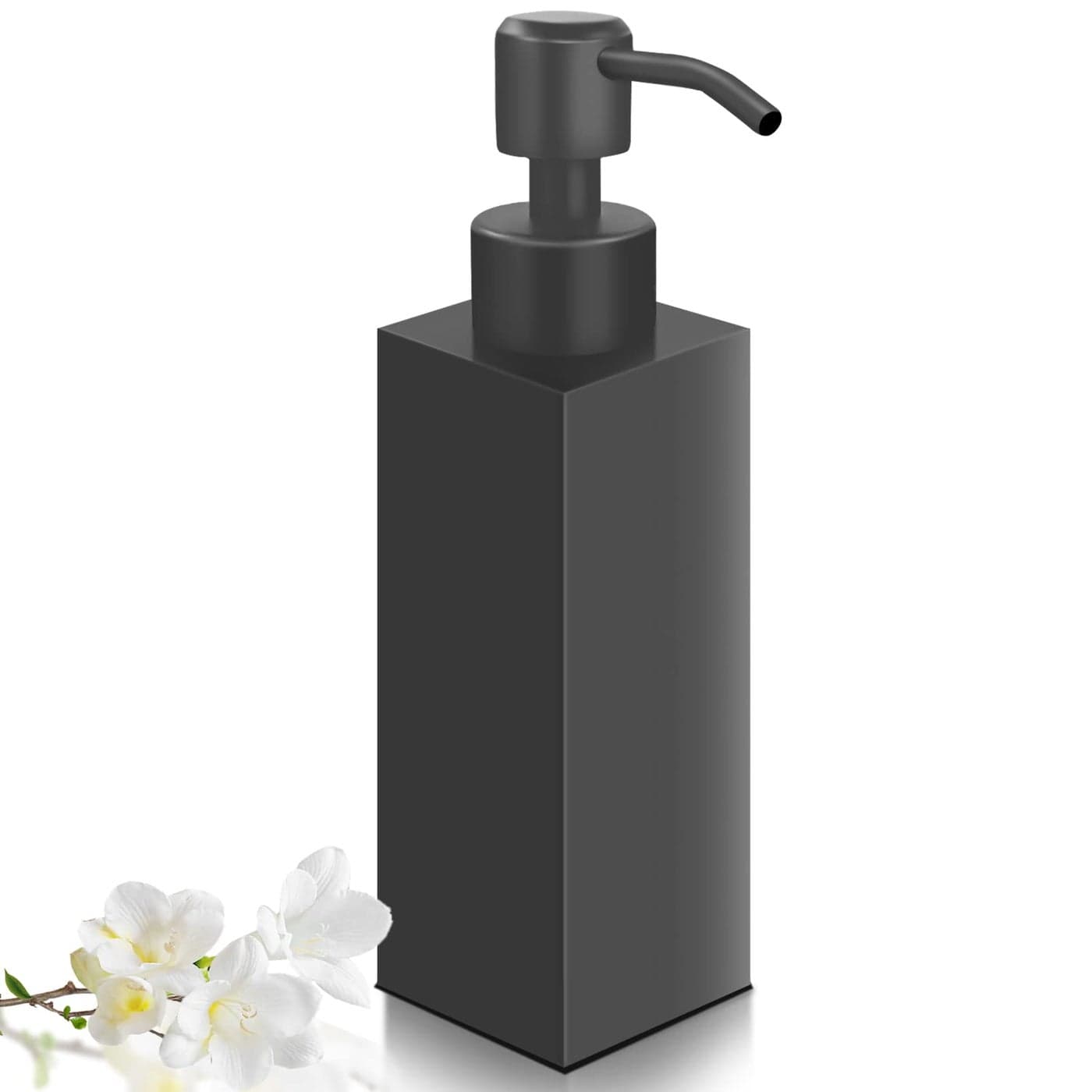 GLUBEE Black Soap Dispenser Matte Black Stainless Steel RustProof Liquid Hand Dish Dispenser for Bathroom Kitchen 85 Oz Refillable Countertop Lotion Bottle Square