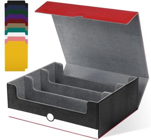 UAONO Card Storage Box for Trading Cards 1800 PU Leather Commander Card Deck Case Magnetic Closure Card Holder Fits for Magic Game Cards RedWhite