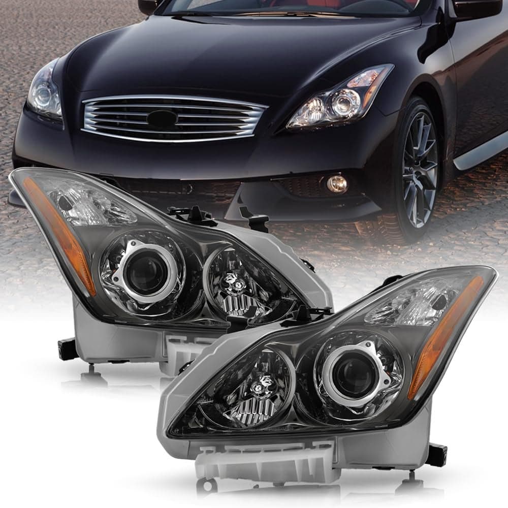 KEEKPO For 20082015 Infiniti G37Q60 CoupeConvertible wo AFS Black Projector Headlights Headlamps Pair LeftRight