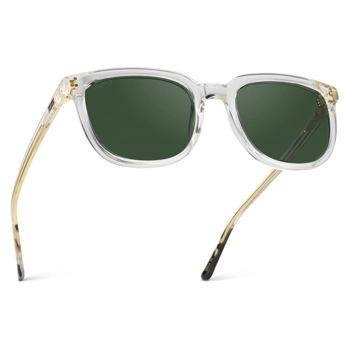 WearMe Pro Polarized Classic Retro Flat Square Unisex Sunglasses (Crystal Clear/Smoke Green Lens)