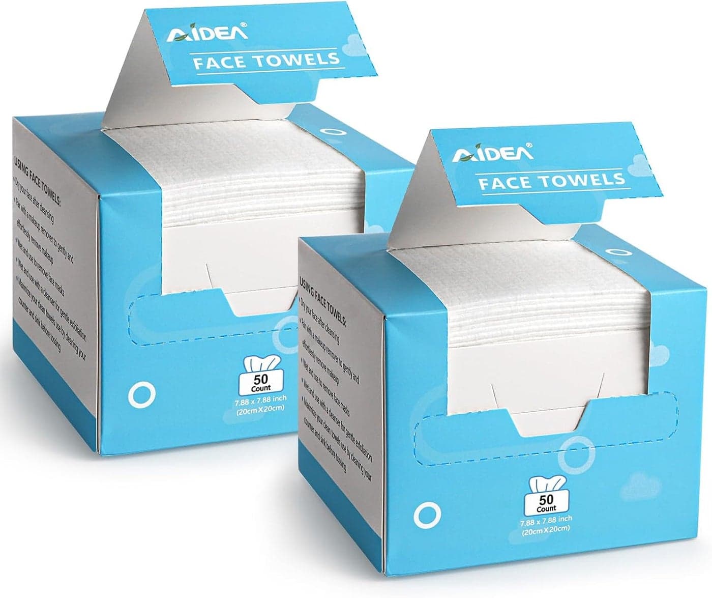 AIDEA Face Towels Disposable100Ct 2 Box Clean Facial Towelettes for Sensitive Skin Cleansing Wipes for Makeup Removing Nursing Travel Dry Wipes Face Cloths