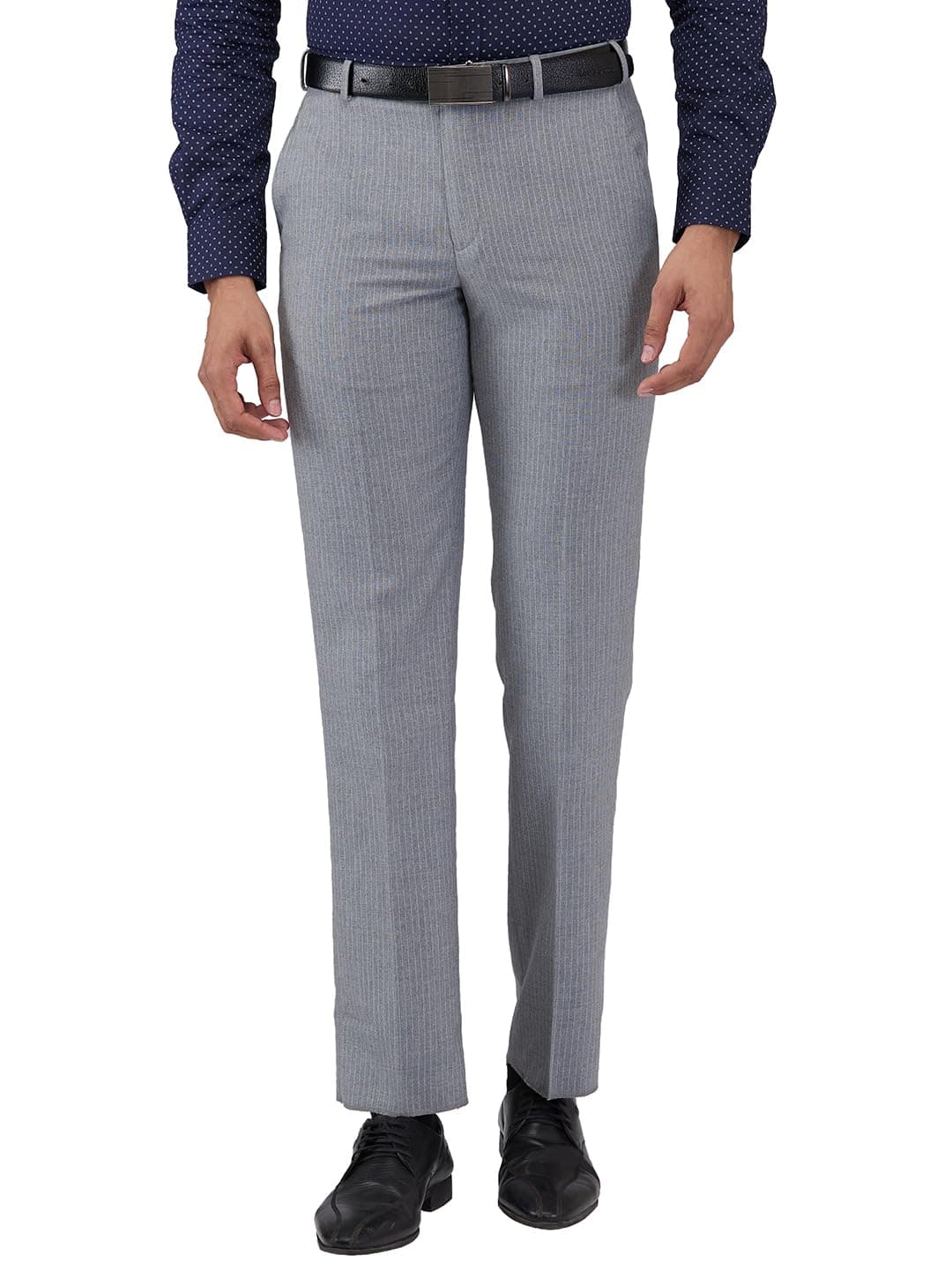 Park Avenue Men's Regular Fit Trousers, Poly Viscose Blend, Subtle Stripe Pattern, Mid Rise | Medium Grey