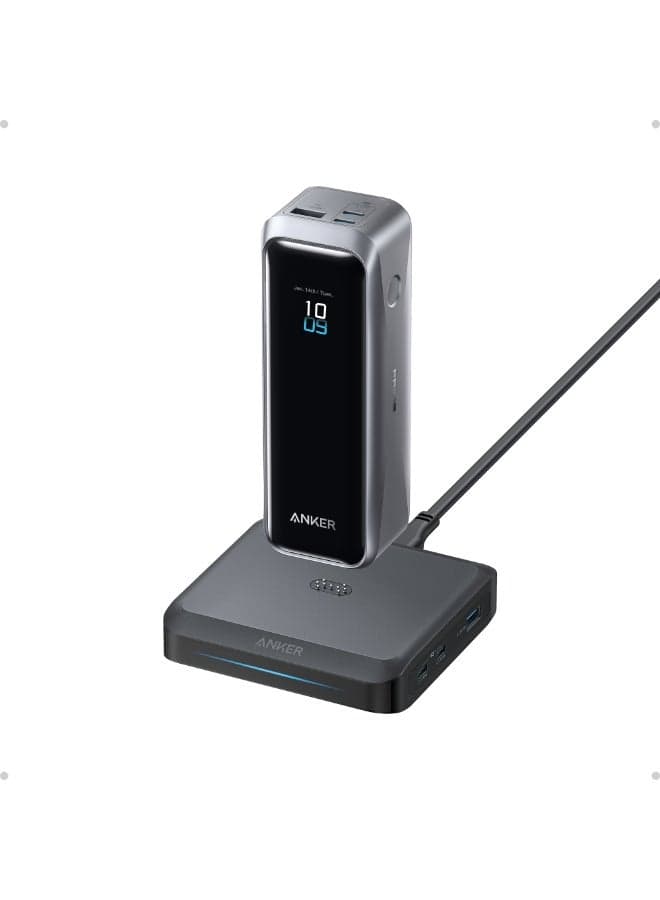 Anker Prime Power Bank and Charging Base, 20,100mAh 220W Max Portable Charger with Base for 6 Devices, Two-Way Charging, Flight-Approved, App Control, For iPhone 17/16/15 Series, and More black