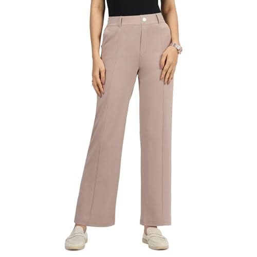 BlissClub Ultimate Straight Tailored Trosuers | CloudSoftTM | Gold Button | Belt Loops | Stylish Pintucks | Mock Fly | 2 Pockets | 4-Way Stretch