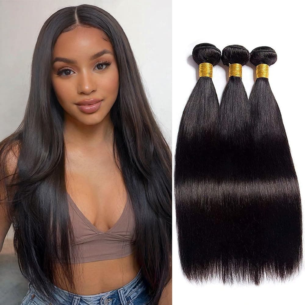 Straight Bundles Human Hair 12 12 12 Inch 100 Unprocessed Brazilian Virgin Hair Weave Bundles Human Hair for Women Remy Trippy Human Hair Bundles Natural Black Raw Weft Hair Extensions