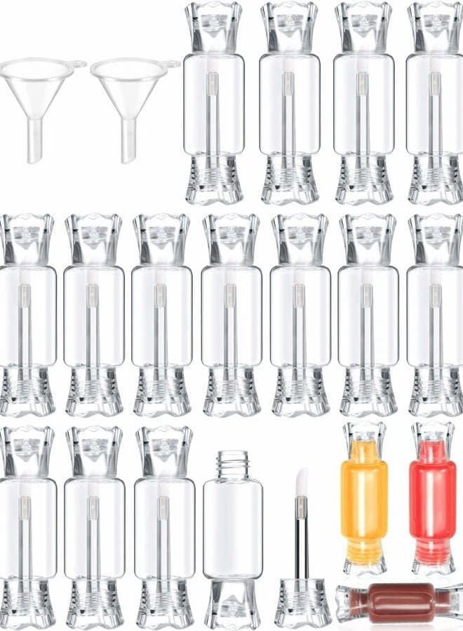20 Pieces Empty Lip Gloss Tubes Candy Shape Lip Gloss Containers Mini Clear Lip Balm Tube and 2 Pieces Funnel for DIY Cosmetics Women