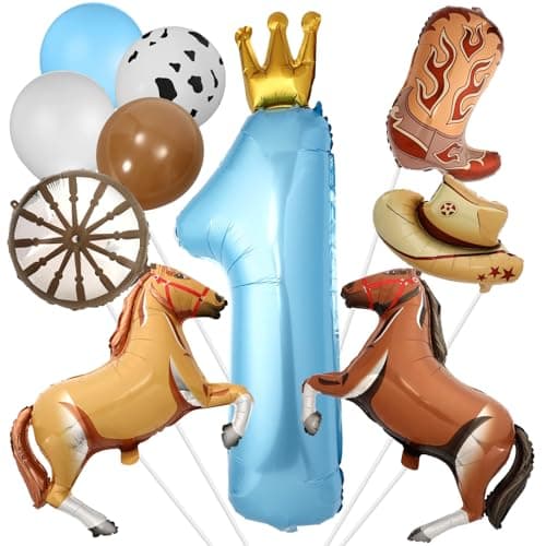 LaRandom 12 Pcs Cowboy 1st Birthday Party Decoration My First Rodeo Party Supplies Western 1st Bday Balloon for Cowboy Photo Backdrop Decorations