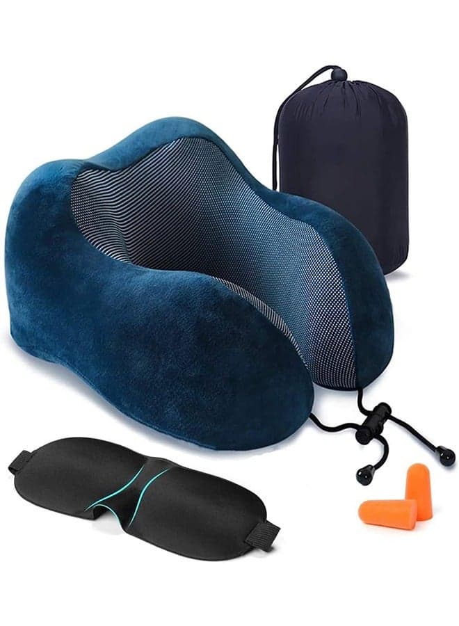 Travel Pillow Memory Foam Neck Pillow, Comfortable & Breathable Cover, U Shape Head Pillow with Portable Storage Bag, Sleep Mask and Earplugs for Airplane, Car, Train, Bus and Home Use