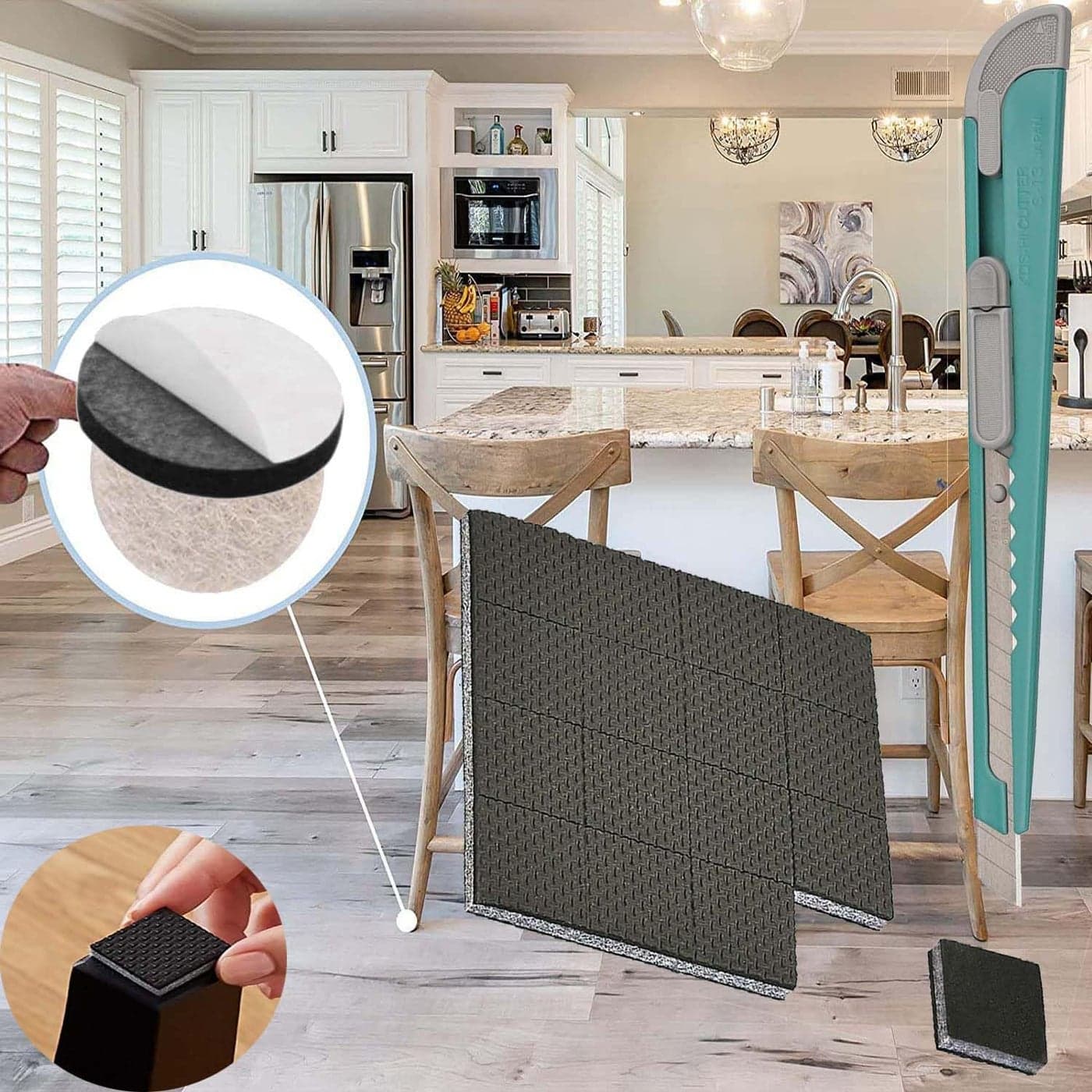 DIY Crafts 16 Pcs, 1 Sheet = Size:7.86*7.86" Pad + DIY Cutter Anti Slip Furniture Pad Rubber Furniture Carpet Bottom Furniture Pads Protect Hardwood Tile or Laminate Floor (16 Pcs, Size: 7.86*7.86")