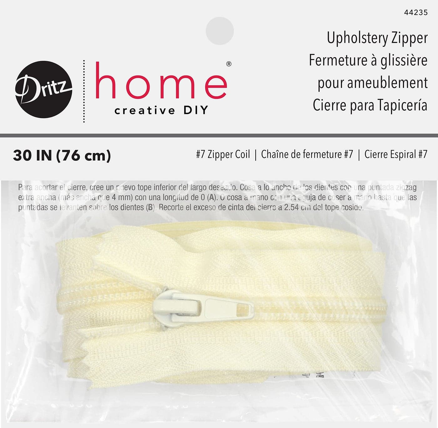 Dritz Home 44235 Nylon Upholstery Zipper 30Inch Cream