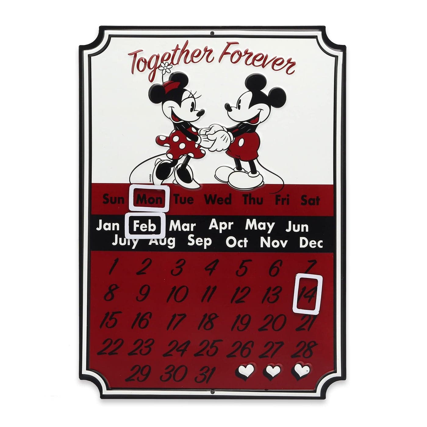 Disney Mickey Mouse and Minnie Calendar Metal Calendar Sign With Magnets for Kids Bedroom Play Room or Office