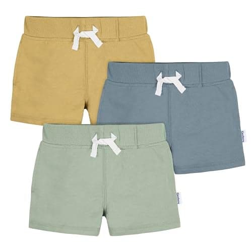 Gerber Baby Boys Toddler 3-Pack Pull-On Knit Shorts, Green/Blue/Tan, 2T