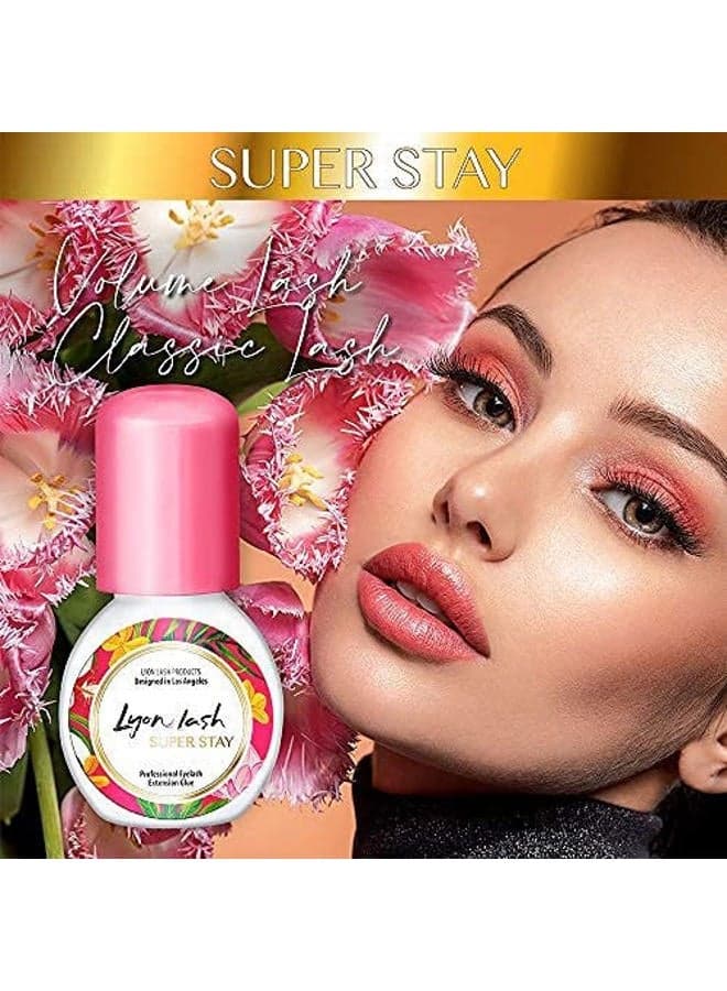 Lyon Lash Super Stay 5ml Eyelash Extension Performance Glue | 0.5 Sec Dry Time | Up to 8 Weeks Retention | Black Adhesive Supplies for Professional Use
