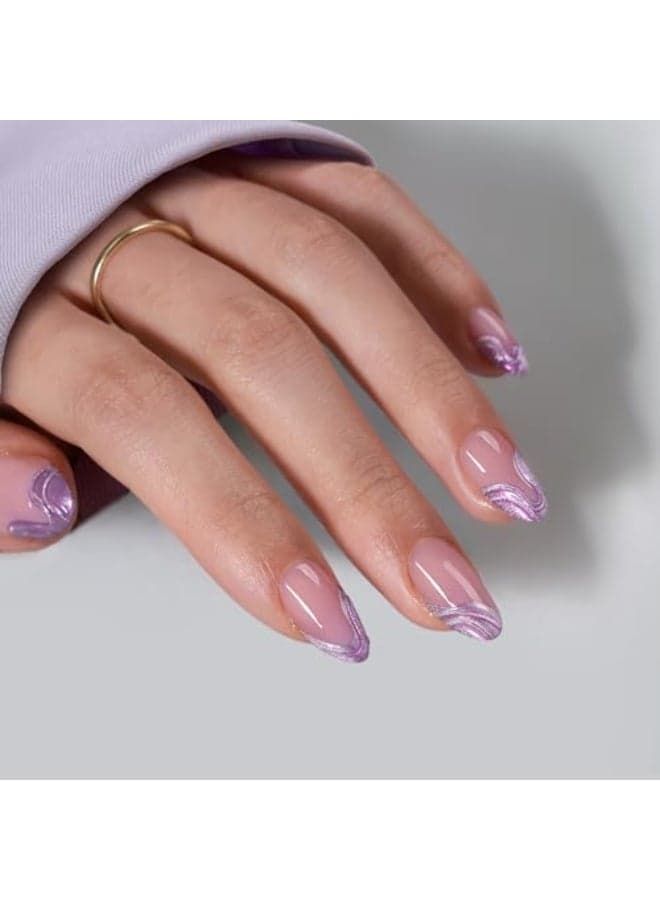 BTArtbox French Tip Press On Nails LampCurable Chrome Short Almond Press On Nails with Glue for Women SemiTransparent Soft Gel Glue On Nails in 16 Sizes 32 Stick On Nails Kit Mermaid Tail