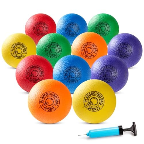 EVERICH TOY Playground Balls Kickball 6 or 12 Pack 85 Soft Dodgeballs Bouncy Rubber Kick Balls for Kids Adults Outdoor Indoor 4 Square Ball School Yard Games for Boys Girls 35 58 812 with Pump