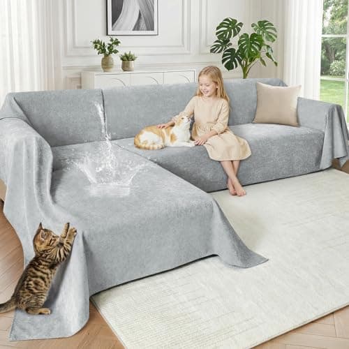 CAPALOCA Anti-Scratch Sectional Couch Covers for Sofa, 2 Pcs Water Resistant Couch Cover L Shape for Dog & Cat Pet-Friendly Non Slip Sofa Slipcovers Washable, 71"x 110" + 71"x 118", Light Grey