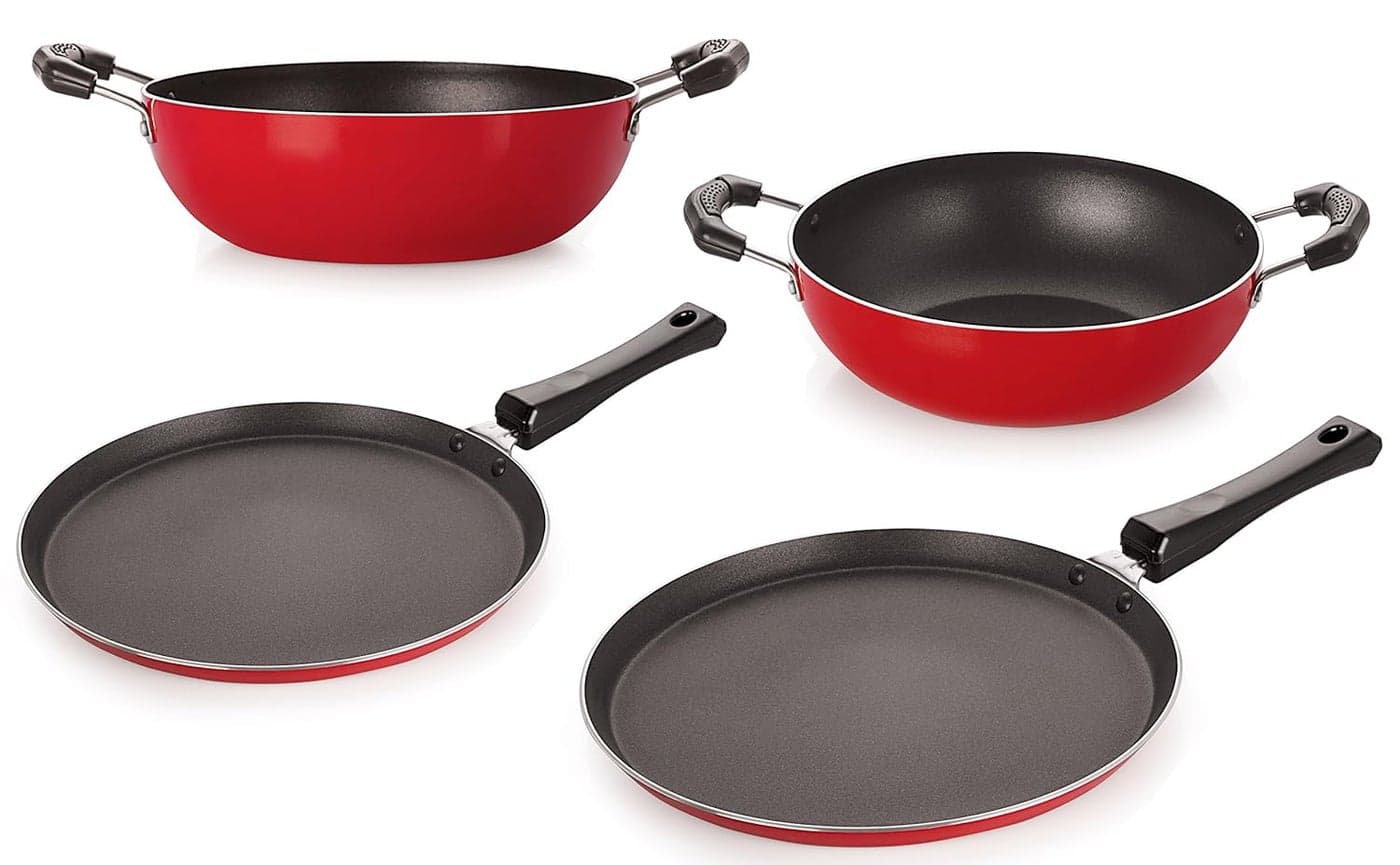 Nirlon Non-Stick Cookware Kitchen Cooking Essential Combo Set, (FT12_KD12_KD14_FT11),Heavy Gauge Aluminium