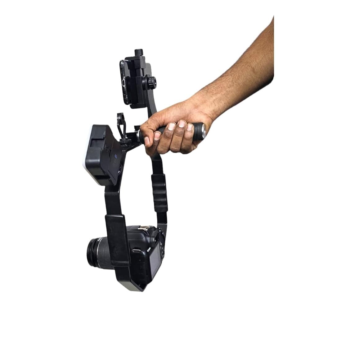 SHOPEE Video Handheld Stabilizer, Four Cold-Shoe Handle Grip Shooting System Camera Rig Support Bracket with Smartphone Holder Vlogging kit Compatible with All Action Camera DSLR Smartphone